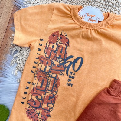 Conj. Camiseta Aloha Feelings e Bermuda - Laranja